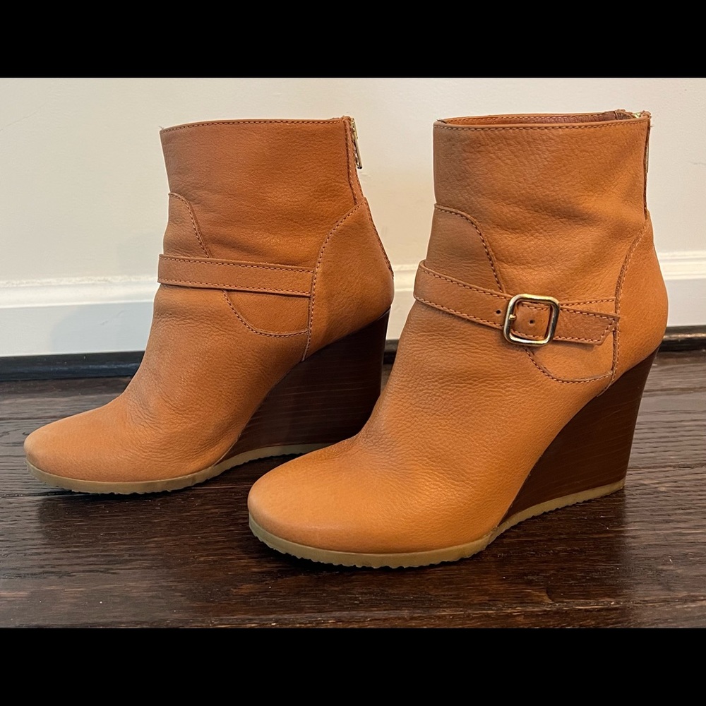 J. Crew Leather Cognac Wedge Bootie